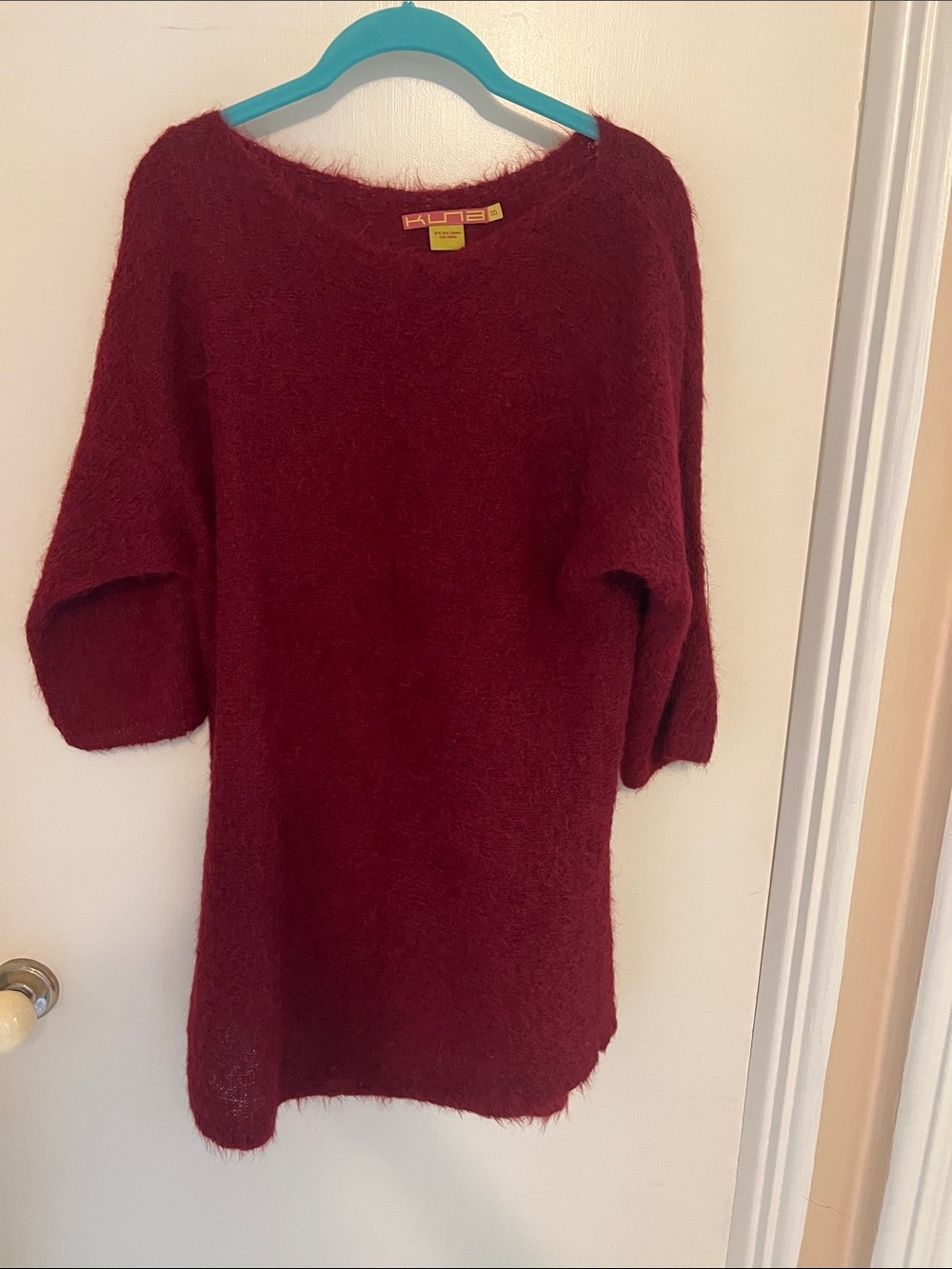 Kuna Cozy Women's Burgundy Fuzzy Sweater Dress